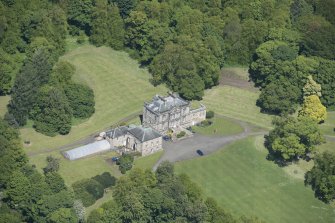Oblique aerial view of The Drum Country House, looking NNW.