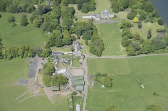 Oblique aerial view of The Drum Country House and The Drum Farm, looking NW.