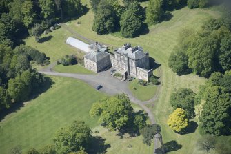 Oblique aerial view of The Drum Country House, looking W.