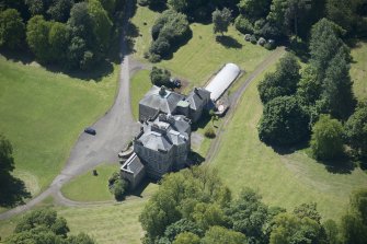 Oblique aerial view of The Drum Country House, looking S.