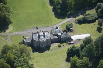 Oblique aerial view of The Drum Country House, looking SSE.