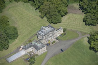 Oblique aerial view of The Drum Country House, looking NNW.