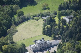 Oblique aerial view of Melville Castle, looking S.