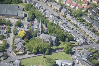Oblique aerial view of Buccleuch Church, looking NNE.