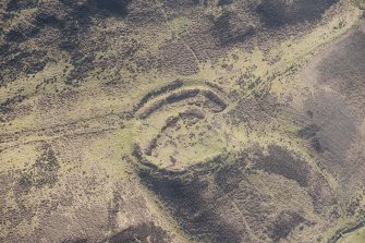 Oblique aerial view of the settlement and track, looking SE.