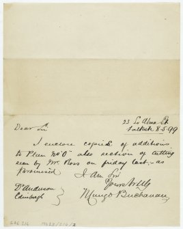 Letter to Joseph Anderson from Mungo Buchanan regarding plans of the excavations at Camelon Roman fort.

