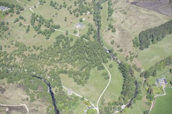 Oblique aerial view of Invermark Castle, looking NW.