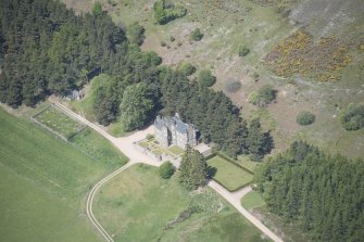 Oblique aerial view of Birse Castle, looking W.