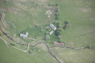 Oblique aerial view of Scalan Cottage and Roman Catholic Seminary, looking NE.