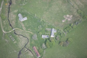Oblique aerial view of Scalan Cottage and Roman Catholic Seminary, looking NNW.