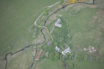 Oblique aerial view of Scalan Cottage and Roman Catholic Seminary, looking WNW.