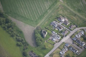 Oblique aerial view of Blairfindy Castle, looking E.