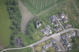 Oblique aerial view of Blairfindy Castle, looking ENE.
