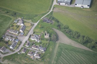 Oblique aerial view of Blairfindy Castle, looking W.