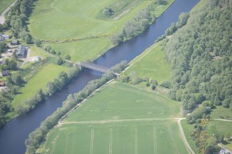 Oblique aerial view of Ballindalloch railway bridge, looking WSW.