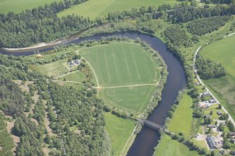 Oblique aerial view of Ballindalloch railway bridge, looking E.