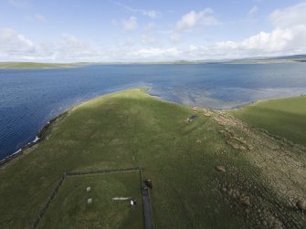 Oblique aerial view of Point of Onston fort, looking N.