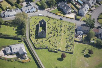 Oblique aerial view of Killearn Old Parish Church and graveyard, looking E.