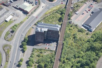 Oblique aerial view of Gourock Rope Works, looking E.