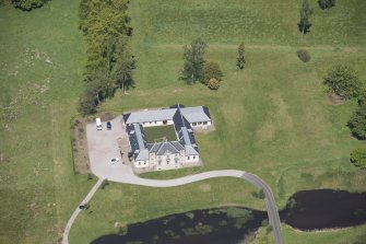 Oblique aerial view of Dougalston Factor's House, looking NNW.