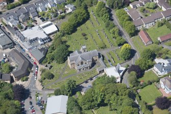 Oblique aerial view of New Kilpatrick Parish Church, looking WNW.