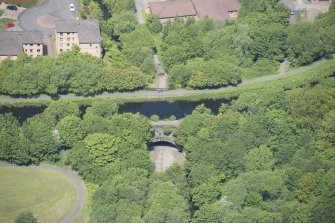 Oblique aerial view of the Luggie Water Aqueduct, looking NW.