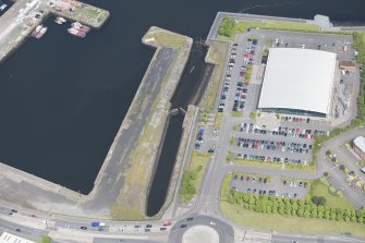 Oblique aerial view of Cartsburn Shipyard Dry Dock, looking N.