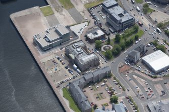 Oblique aerial view of Greenock Custom House, looking SSE.