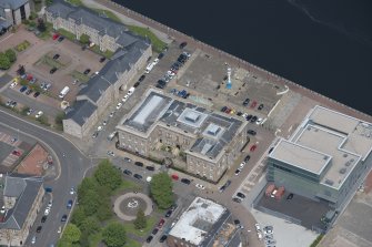 Oblique aerial view of Greenock Custom House, looking N.