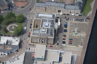 Oblique aerial view of Greenock Custom House, looking NW.