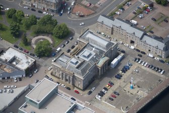 Oblique aerial view of Greenock Custom House, looking WSW.