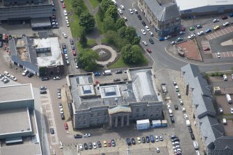 Oblique aerial view of Greenock Custom House, looking SSW.