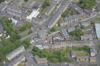 Oblique aerial view of Orangefield Baptist Church and St Patrick's Roman Catholic Church, looking NNE.