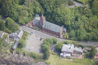 Oblique aerial view of Skelmorlie Parish Church, looking E.
