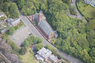 Oblique aerial view of Skelmorlie Parish Church, looking NE.