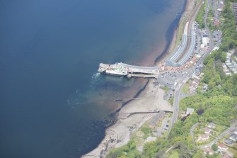 Oblique aerial view of Wemyss Bay Station and Railway Station, looking N.