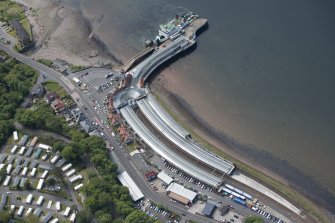 Oblique aerial view of Wemyss Bay Station and Railway Station, looking SW.