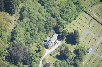 Oblique aerial view of Old Kilmun House, looking ENE.
