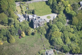 Oblique aerial view of Craigrownie Castle, looking E.