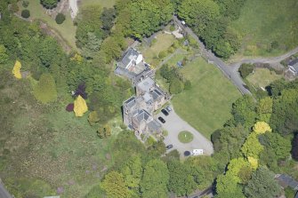 Oblique aerial view of Craigrownie Castle, looking NNE.