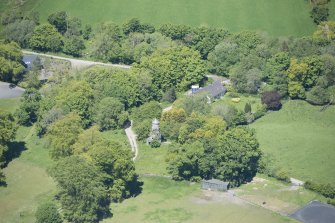 Oblique aerial view of Darleith House Dovecot, looking NE.