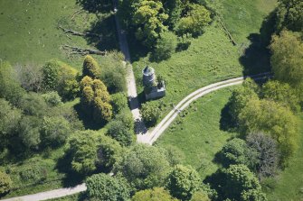 Oblique aerial view of Darleith House dovecot, looking ESE.