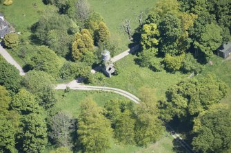 Oblique aerial view of Darleith House dovecot, looking ENE.