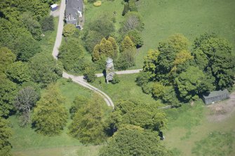 Oblique aerial view of Darleith House dovecot, looking NE.