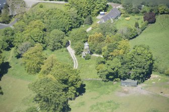 Oblique aerial view of Darleith House dovecot, looking N.