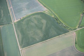 Oblique aerial view of the cropmarks of the ring ditch, looking NE.