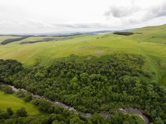 Oblique aerial view of Edin's Hall looking SE.