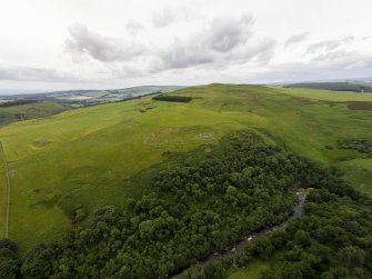 Oblique aerial view of Edin's Hall looking south west.