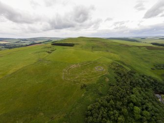 Oblique aerial view of Edin's Hall looking south west.