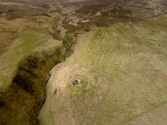 Oblique aerial view of Ousdale Broch, looking west.